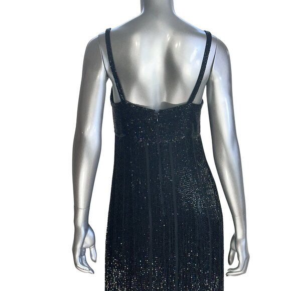Vintage Oleg Cassini Silk Black Beaded Formal Evening Gown Dress 8 - Picture 15 of 16